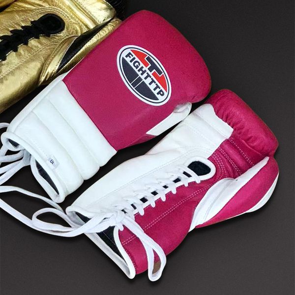 Gants de sport 10/12/14/16 oz Gant de boxe professionnel Tether en peau de vache MMA Muay Thai Sanda Gant d'entraînement Grant Pattern Latex Liner Boxing Glove 230906