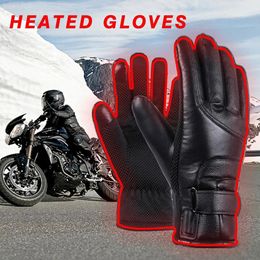 Gants de sport Gants de moto chauffants électriques 12V gants chauffants en cuir PU imperméable coupe-vent protection de ski chaud et d'hiver 231023