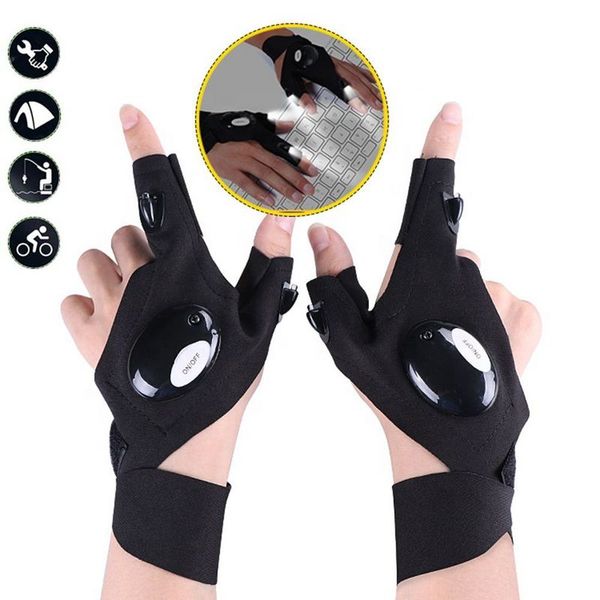 Gants de sport éclairage de nuit réglable travail pêche lampe de poche LED équipement de plein air cyclisme étanche Durable sans doigts 220826