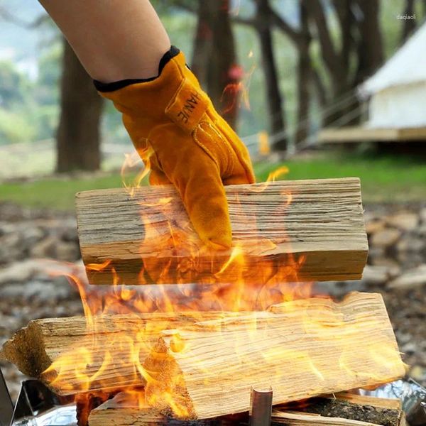 Gants de sport en cuir ignifuge pour four à barbecue, isolation thermique, haute température, Camping en plein air, pique-nique