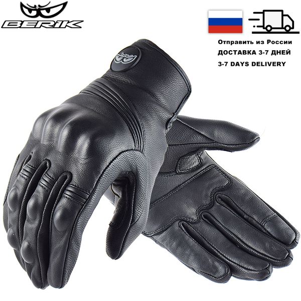 Gants de sport Motorcycle en cuir de vache rétro classique Black Full Finger Motorbike Locomotive Tactile Guantes Moto Glove 230811