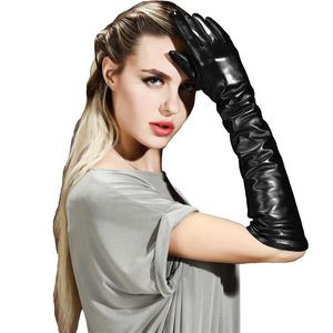 Gants de sport mode noir 50 cm de Long en peau d'agneau en cuir véritable femmes respirant hiver en peau de mouton écran tactile gant pour la conduite