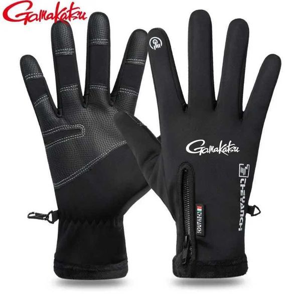 Gants sportifs gants gamakatsu mens gants de pêche extérieurs gants anti-glissement et tactile imperméables pour femmes sports de ski de mollet chaud Q240525