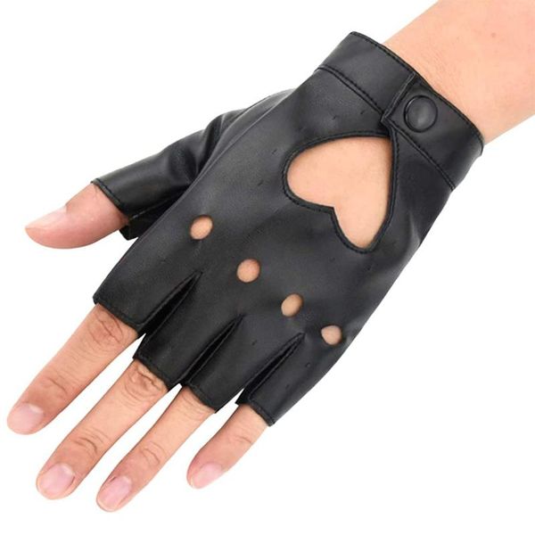 Gants de sport demi-doigt pôle danse cuir PU en forme de coeur sans doigts hanche-disco fête Cosplay mitaines Sexy filles femmes noir