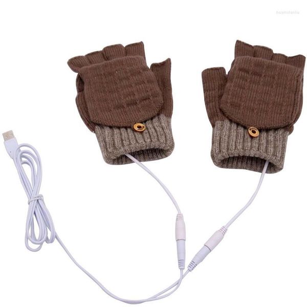 Guantes deportivos calentados sin dedos calentadores de manos USB calefacción de doble cara invierno cálido portátil medio tejido