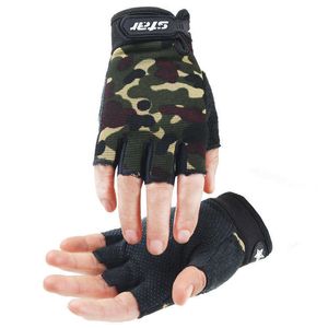 Gants de sport Militaire Tactique Armée Enfant Père Camouflage Demi Doigt Vélo Gant De Vélo Hommes Femmes Sport Fitness Non Slip Mitten b58 P230512