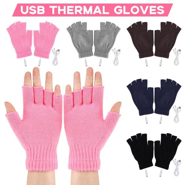 Gants de sport Gants chauffants pour les mains USB portables Gants chauffants pour les mains électriques à température constante d'hiver Gants tricotés à la chaleur pour les doigts complets 231023