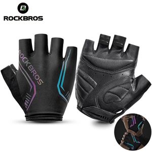 Sports Gloves ROCKBROS MTB Road Male Cycling Gloves High Reflective Ant-slip Shockproof Fingerless Gloves For Bicycle Motorcycle Accessories 231204