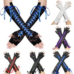 Gants de sport sexy dentelle cravate sangle sans doigts long demi-doigt résille maille mitaine cosplay vêtements accessoire pole dance performance prop