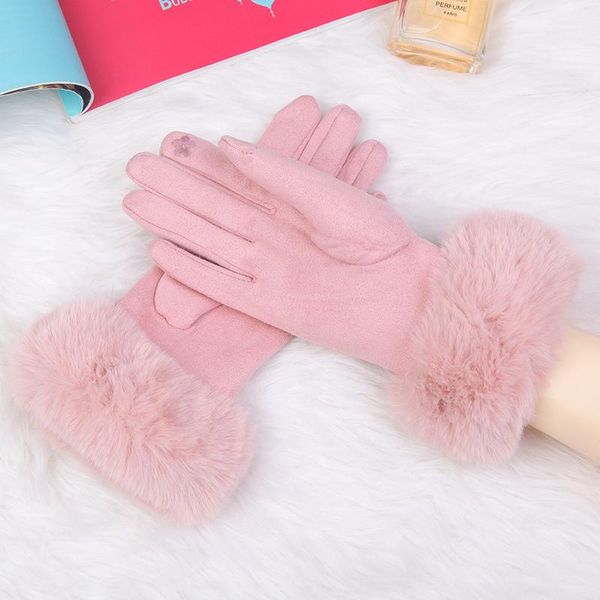 Guantes deportivos, guantes deportivos de piel de ante para invierno, guantes gruesos de terciopelo para mujer, manoplas de conducción antideslizantes con pantalla táctil y dedos completos