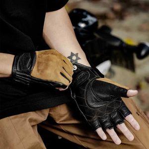 Sporthandschoenen Summer Men Fingerless Motorcycle Gloveleather Riding Gloves voor motorrijder Anti Drop BreathableVintage Motorfietshandschoenen Q240525