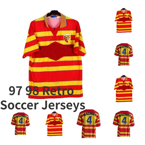 Maillots de Foot 97 98 Retro RC Lens Soccer Jerseys 1997 1998 Lachor Camisetas de Futbol Magnier Vintage Football Kirt Kids Kids Classic Football Home Uniforms Orange