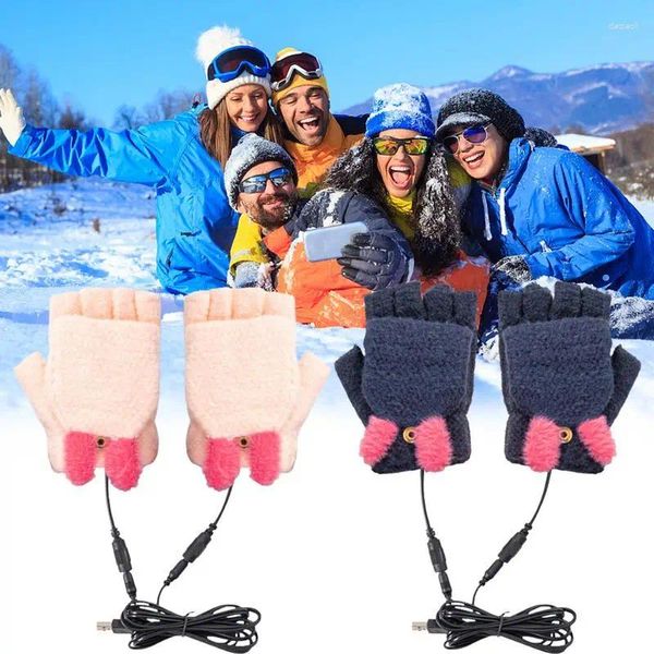 Guantes deportivos con calefacción USB, medio dedo, eléctricos, cálidos y cómodos, suministros de invierno, calefacción súper suave para esquiar C