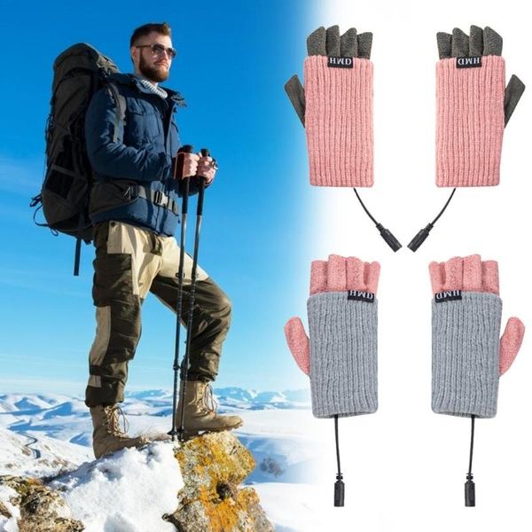 Gants de sport USB chauffant sans doigts Double face chauffé hiver demi-doigt chaud pour femmes hommes dactylographie jeu