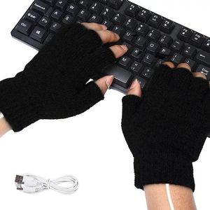 Gants de sport Chauffage d'hiver Gants sans doigts Chargement USB Gants chauffants Lavable Demi-main Main chaude Chaleur électrique Gants par temps froid 231023