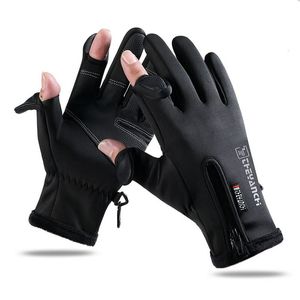 Sporthandschoenen Winter Winddichte 2 vinger visserijhandschoenen Warm Fleece Outdoor Sports Snowboard Motorfiets Cycling Handschoenen Touchscreen Anti Slip 230403