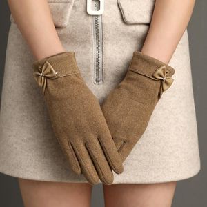 Guantes deportivos invierno mujer mantener caliente pantalla táctil más terciopelo grueso no hinchado elegante arco alta elasticidad conducir ciclismo a prueba de viento