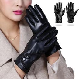 Gants de sport hiver femmes PU cuir écran tactile doigts complets dentelle noire Double boucle mitaines garder au chaud cyclisme 231012
