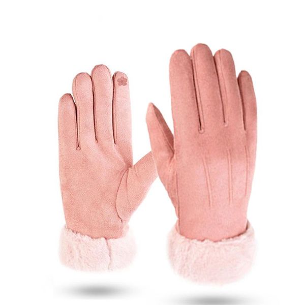 Guantes deportivos invierno mujer tela de gamuza pantalla táctil más terciopelo interior grueso impermeable elegante mitones de conducción femeninos