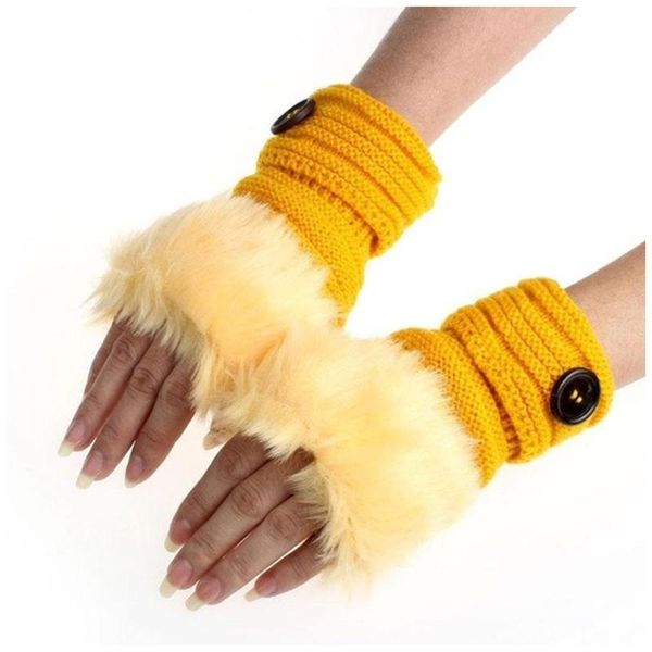 Gants de sport pour femmes et filles, mitaines chaudes d'hiver en fausse peluche, mitaines sans doigts en fourrure douce