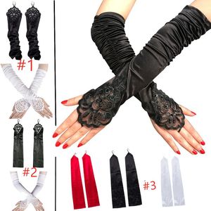 Gants sport Femme Soirée Formel Couleur unie Satin Long Mitaines Mitaines Pour Evénements Activités Rouge Blanche Noir