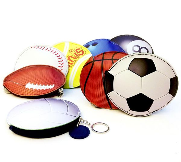 Sac à clés de sport Baseball Football Football basket-ball Bowling Tennis billard imprimé sac à monnaie en cuir PU porte-clés Mini portefeuille 9032657