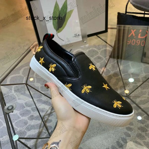 Mocasines deportivos Gglies Zapatos Black Web Flats Casual Dublin 10g Gold ACE Signature Bee Grosgrain Star Trainer Zapatillas bordadas 407364 Slip-ons 6PWS