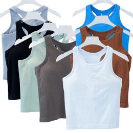 Deportes Lululemom Traje De Yoga Chaleco Sin Costuras Hermosa Espalda con Cojín para El Pecho Chaleco Ajustado De Alta Elasticidad Cuello Redondo para Mujer Gimnasio Correr Camisetas Sin Mangas Sexy