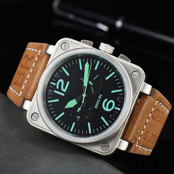 Sports Machinery Reloj para hombre BR Aleación cuadrada Esfera ultrafina Hora mundial Función completaTodas las manos pueden operarse Serie ROSS