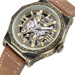 Montre mécanique de sport pour hommes, rétro, luxe, Hip Hop, squelette creux, horloge, bracelet en cuir, Relogio Masculino Hombre