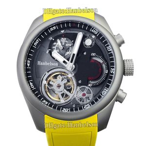 Sportmannen kijken race -auto -stijl titanium skelet case tourbillon polshorloge automatische beweging geel rubberen riem uurwerk 43 mm