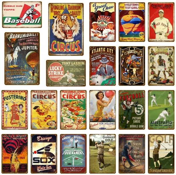 Sports Métal Tin Signs Baseball Golf Football Affiche Vintage Cirque Métal Plaque Pub Bar Gym Mur Plaque Décorative Décor À La Maison 30X20cm W03