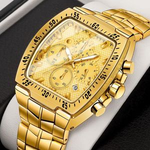 Sport militaire horloges mannen luxe gouden vierkant kwarts waterdichte polshorloge mode chronograaf relogio masculino