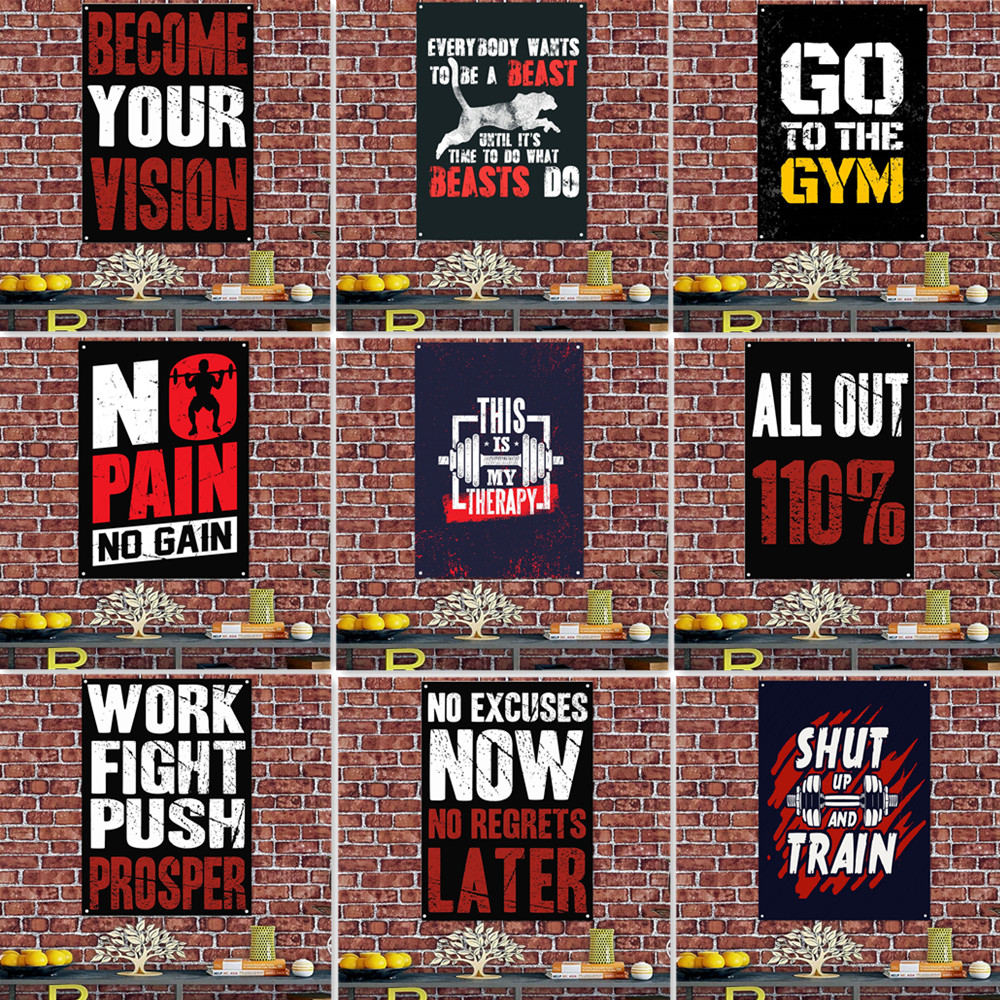 Sports Motivational Quotes Gym Posters - Gym, Classroom, Dorm, Office Wall Art Banner Canvas Painting - Inspiring Teens Fitness Learning Work Decor Flag