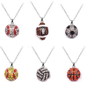 Collier de sport Décoration de fête Promotion Softball Baseball Football Sport Colliers Strass Cristal Bling