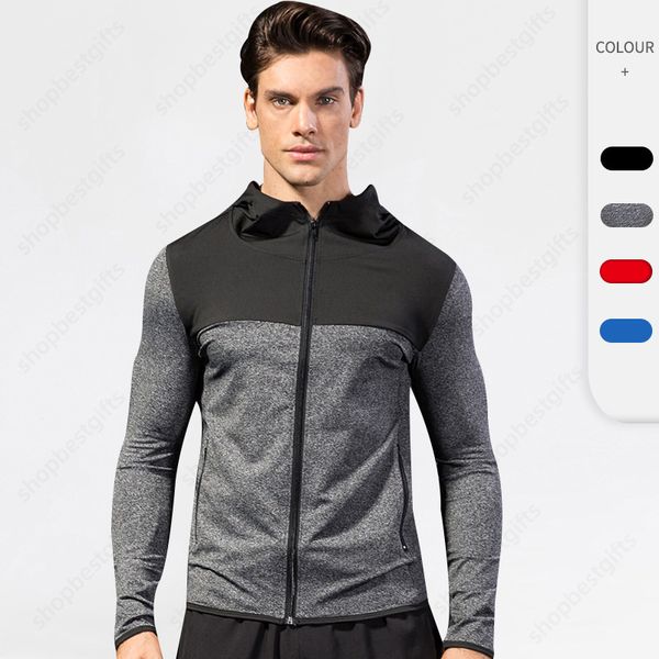 Deportes Sudaderas con capucha de secado rápido para hombres Diseño clásico Manga larga A / W Sudaderas a prueba de viento Sudadera con cremallera Tamaño S-2XL para hombres, ideal para Fitness Running Traning