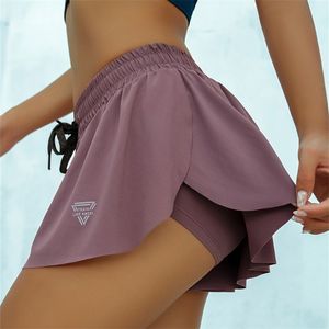 Sport Running Shorts Dames 2 in 1 marathon snel droge shorts fitness training oefening jogging gym yoga shorts met voering T200412