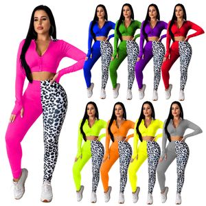 Ensemble de sport tenues survêtements d'automne vêtements pour femmes imprimé léopard femmes 2pcs pantalons contraste couleur lambrissé femme à capuche mode loisirs