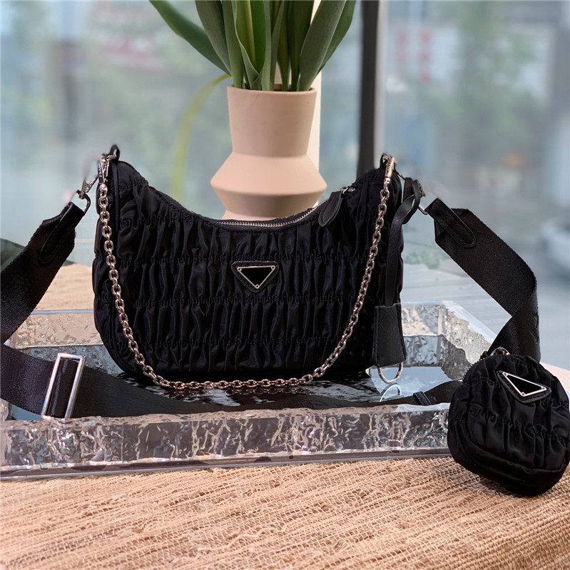 Sports Sexy Pleated Bags Clips Folding Three In One Handbags Women Metal Chain Underarm Bags With Box