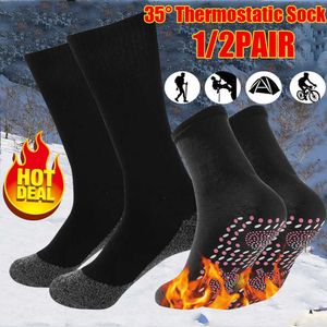 Sportsokken 1/2 paar Winter Thermisch verhitte zelfverwarming Massage Anti-vries 35 Grade Constante temperatuurwarmte voor buiten L221026