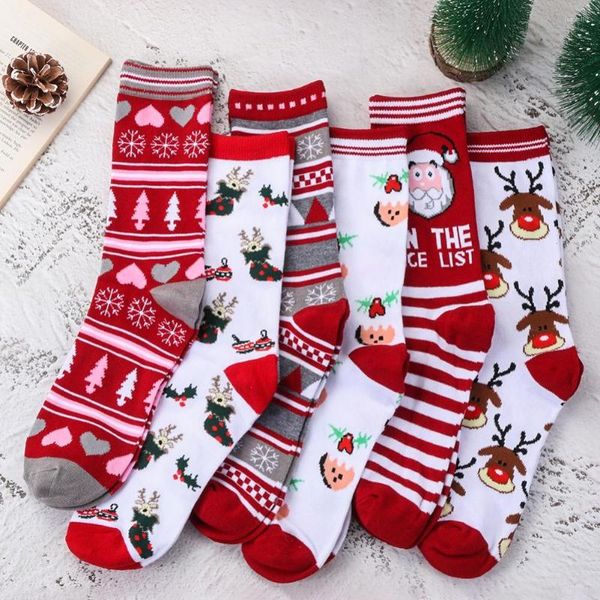 Calcetines deportivos 1 par Navidad Santa Claus Lady Cotton Knit Navidad Funny Elk Medias