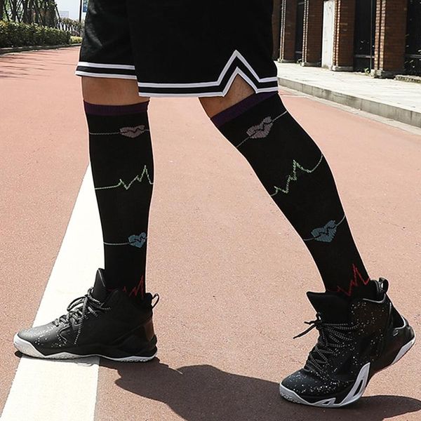 Calcetines deportivos 1 par de calcetines de compresión para hombres y mujeres hasta la rodilla calcetines deportivos de ciclismo a la moda divertidos Harajuku para hombres con estampado
