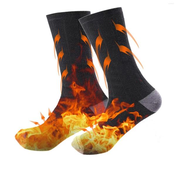 Calcetines deportivos 1 par calentado batería recargable unisex 3 configuraciones de calor invierno térmico cálido con 2 bancos de energía para exteriores