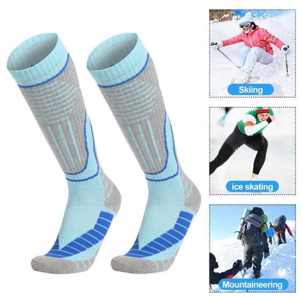 Chaussettes de sport 1 paire paire thermique à haut genou choueur sans glissement conception usure d'humidité résistante ski chaud hivernal