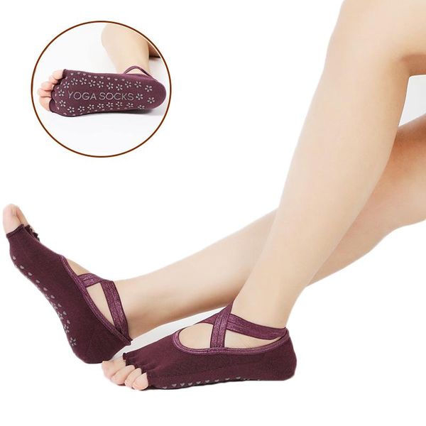 Chaussettes de sport 1 paire Yoga pour femmes avec poignée antidérapante sans orteil demi-orteil idéal Ballet Pilates Barre danse entraînement