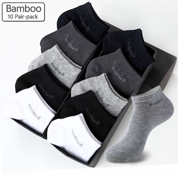 Chaussettes de sport 10 paires Pack chaussettes en fibre de bambou pour hommes courtes de haute qualité décontracté respirant antibactérien homme cheville chaussettes hommes 230417