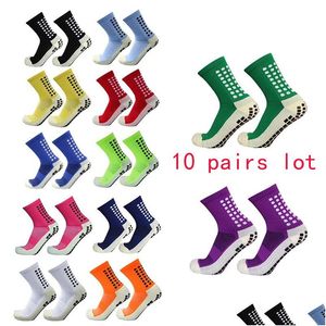 Chaussettes de sport 10 paires hommes hommes Football Football Cotton Square Soule Aspiration Grip Anti Slip Soccer Rugby Tennis Drop Livraison DHSVW