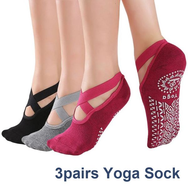 Calcetines deportivos 3 pares Yoga Mujer Vendaje Antideslizante Secado rápido Amortiguación Pilates Ballet Danza Calcetín Barre Descalzo Zapatilla Entrenamiento Damas 230615