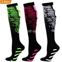 Chaussettes de sport 3 paires Lot Pack Compression course hommes femmes imprimés floraux bas antiFatigue ventes en vrac 231023