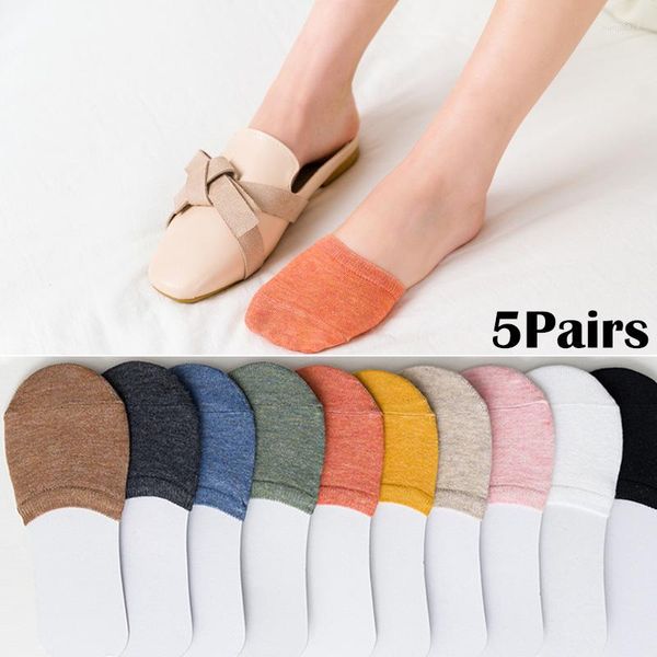 Chaussettes de sport 5 paires avant-pied femme été couleur bonbon femme demi pied orteil couverture talons Invisible coton respirant